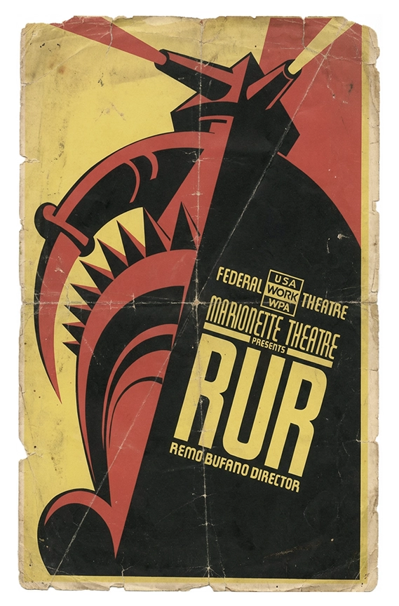 old poster of a revival of Rossum's Universal Robots