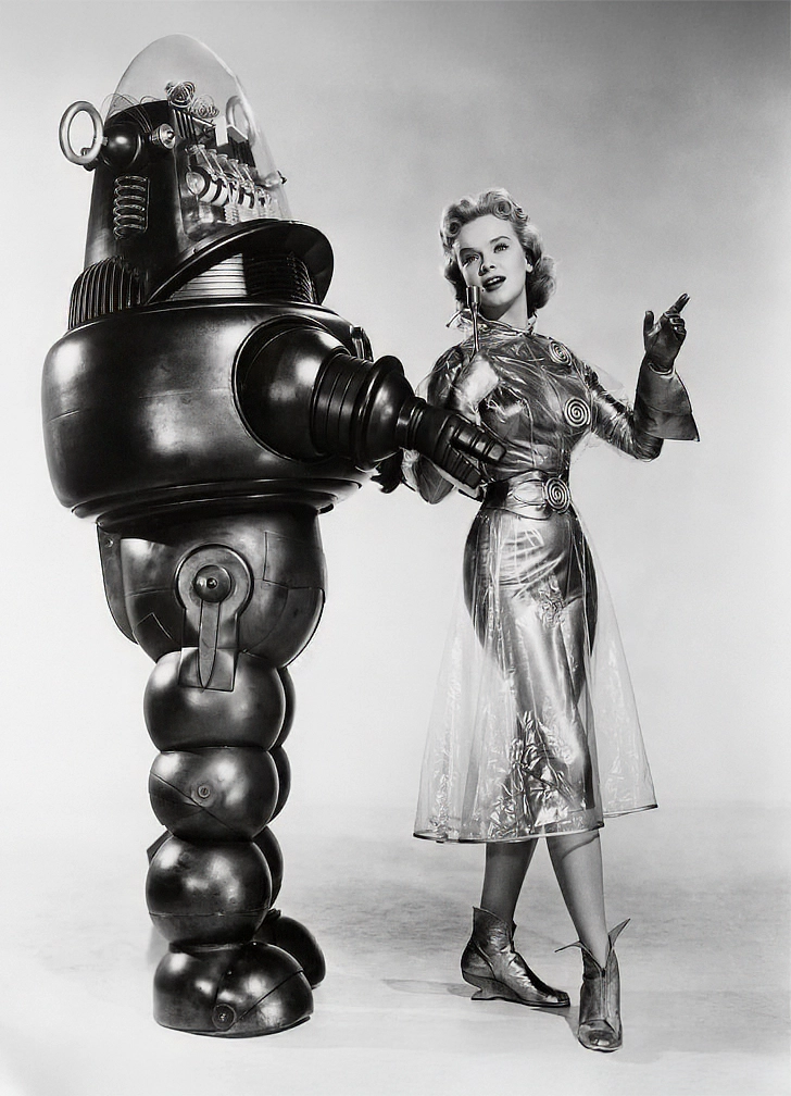 Picture shows Robby the robot with Anne Francis from the film Forbidden Planet